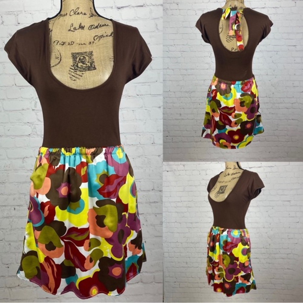Anthro’s Judith March Brown/Floral Back Cutout Casual Dress